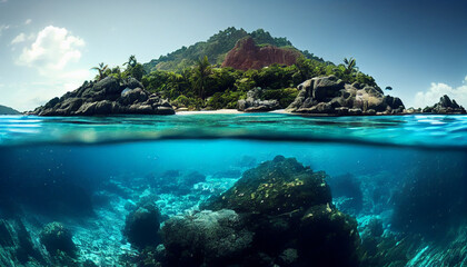 Fototapeta premium Seyshelles like island. Ai generative