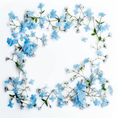 Obraz na płótnie Canvas 青い花のフレーム・背景手書き素材・Generative AI