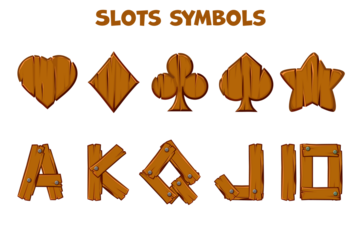 Set of isolated wooden slots symbols, casino icons