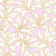 Lily flower hand drawn seamless pattern for textile or wallpaper. Vector background. Lily flower hand drawn seamless pattern for textile or wallpaper.