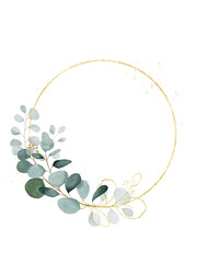 Eucalyptus wreath, Watercolor eucalyptus frame, green leaves, Watercolor wedding eucalyptus wreath PNG	