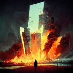 The image depicts a fire in a large building. Generate Ai