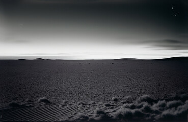 Illustration of a serene sunset over a peaceful ocean in black and white created with Generative AI technology