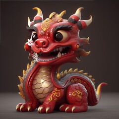 Chinese dragon Cartoon 3d cute character. Dragon isolated on background. generative ai