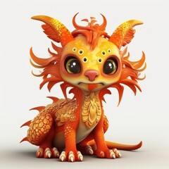Chinese dragon Cartoon 3d cute character. Dragon isolated on background. generative ai