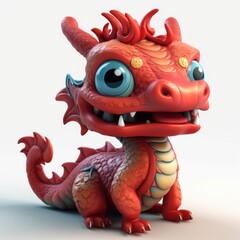 Chinese dragon Cartoon 3d cute character. Dragon isolated on background. generative ai