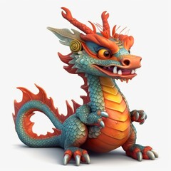 Fototapeta premium Chinese dragon Cartoon 3d cute character. Dragon isolated on background. generative ai