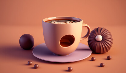 coffee. 3d render on pastel background Generativ AI