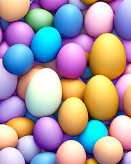 Ai generated, Easter eggs in different colors, one white egg, pink, yellow, blue, overhead view, colorfully eggs, multicolored, holiday background