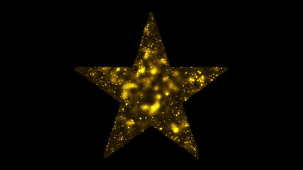 Golden yellow neon glowing star abstract background