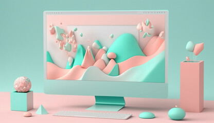 Photo Editing Software Screen isolated minimal design. 3d render on pastel background Generative AI