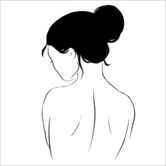 Vector portrait of beautiful woman in black and white. Gentle silhouette, fashion illustration