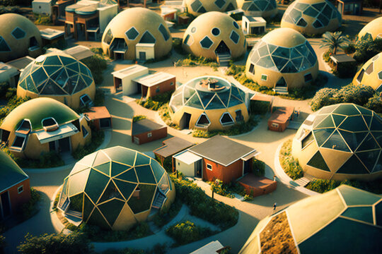 Geodesic dome communities fostering a sense of belonging and promoting shared resources