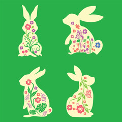 Cute Floral bunny Happy Easter clipart for cut files