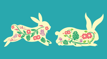 Cute Floral bunny Happy Easter clipart for cut files