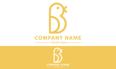 Yellow Color Simple Line Art Bird Initial Letter B Logo Design