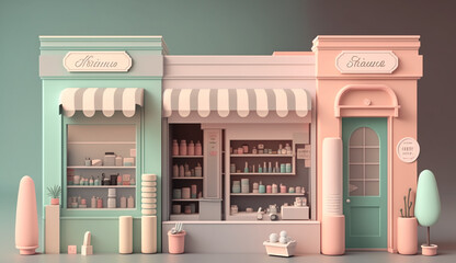 Store front 3d render on pastel background Generative AI