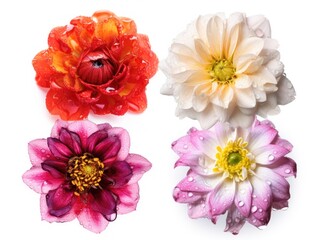 Set of different beautiful flowers isolated on white background. generative ai