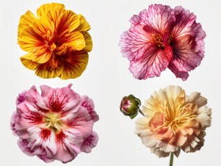 Set of different beautiful flowers isolated on white background. generative ai