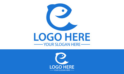 Blue Color Simple Shape Line art Fish Logo Design