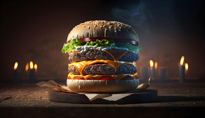 mega burger, studio burger photo. professional photo in studio lighting. epic advertising shot