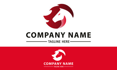 Red Color Beautiful Mane Horse Head Logo Design