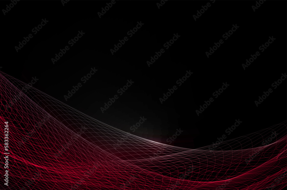 Wall mural abstract isolated wave red tint on black design