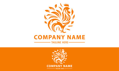 Orange Color Abstract Feather Hen Logo Design	