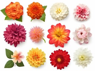 Set of different beautiful flowers isolated on white background. generative ai