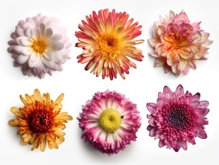 Set of different beautiful flowers isolated on white background. generative ai
