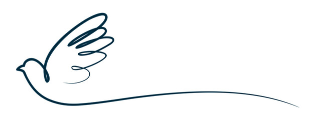 The symbol of a stylized flying blue pigeon.
