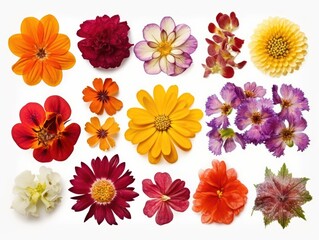 Set of different beautiful flowers isolated on white background. generative ai