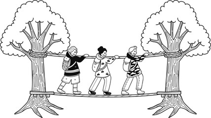 tourists are adventurous illustration in doodle style