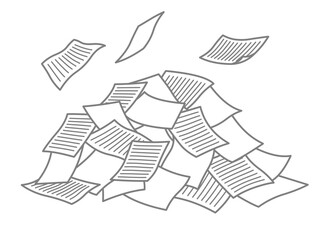 A pile of jumbled piles of fluttering paper and documents