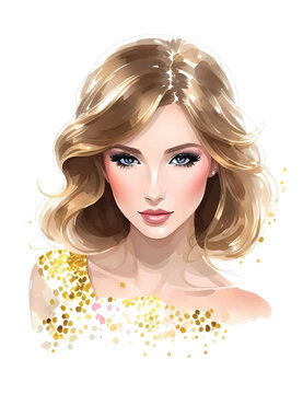 Woman face with gold glitter, fashion