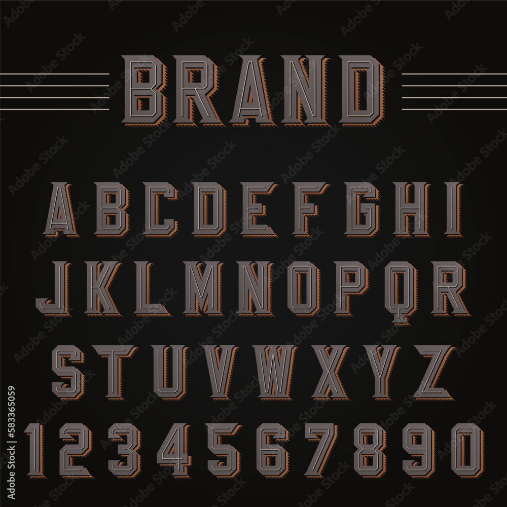 Poster vector retro font with shadow. vintage alphabet on white background. design elements for labels, pre