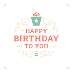 Happy birthday to you curved ornate vintage greeting card typographic template vector flat