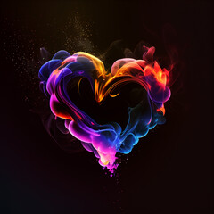 Abstract colorful smoke rising and forming a heart shape