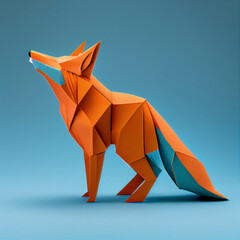 Origami fox on blue background