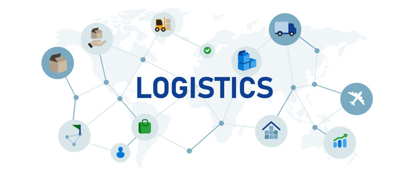 Logistics concept of delivery management system supply chain company transport and delivery icon set