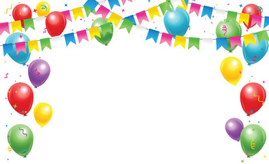 Happy birthday vector transparent background. colorful happy birthday border frame with confetti