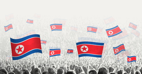 Abstract crowd with flag of North Korea. Peoples protest, revolution, strike and demonstration with flag of North Korea.