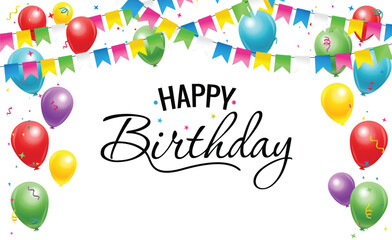 Happy birthday vector transparent background. colorful happy birthday border frame with confetti	