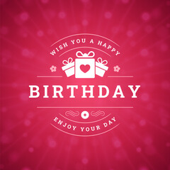 Birthday holiday celebration vintage pink greeting card typographic template vector illustration