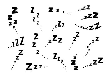 Zzz sleep snore text vector icon set. Night sleepy noise sound collection illustration. Black signs isolated on white background.