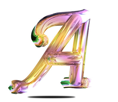 Glass effect letter a chrome colorful character transparent