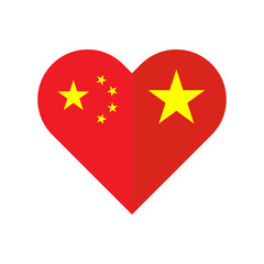 unity concept. heart shape icon of china and vietnam flags. vector illustration isolated on white background