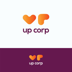Up logo. Letter  transformation love logo template. Heart energy sign.