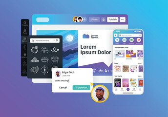 Fototapeta premium Interface of graphic design platform that is used to create social media graphics and presentations. Web designer software
