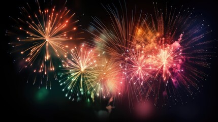 Fototapeta premium Colorful firework with bokeh background. New Year celebration, Abstract holiday background. generative ai